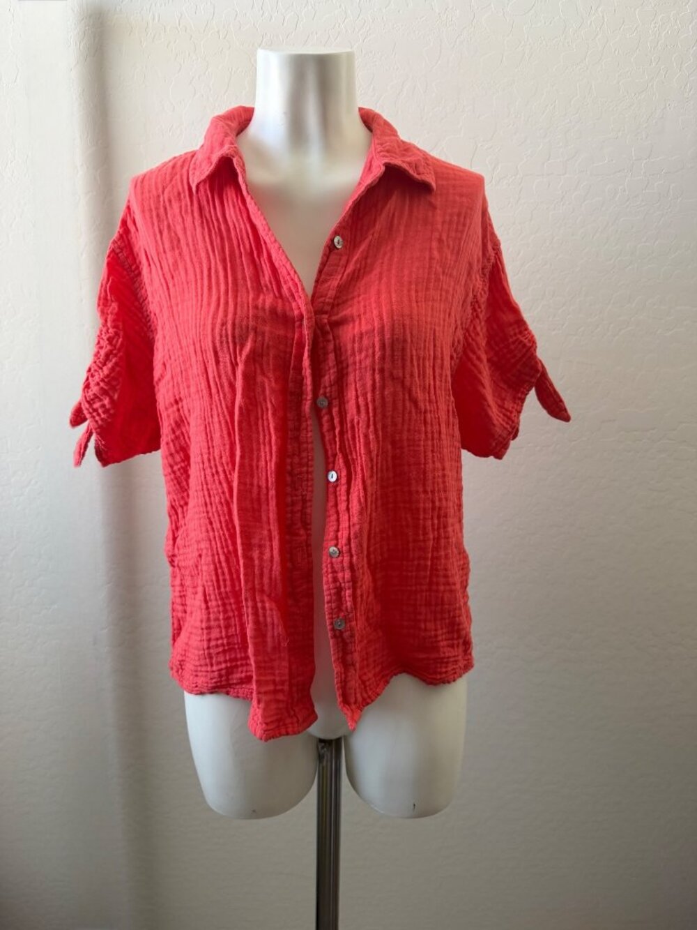 Michael Stars Orange Gauze Short Sleeve Button Down Shirt Size S